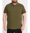 Thumbnail Front view of dark khaki tipped polo shirt worn by model.